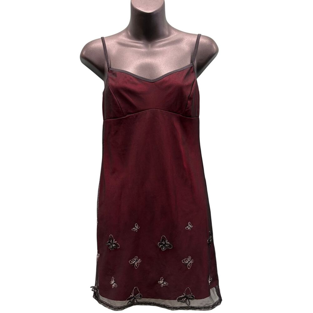 90s y2k Wanted Clothing Red and Black Butterfly Applique Cami Dress